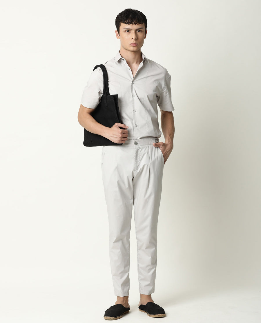 Rare Rabbit Men's Shibuya Beige Cotton Plain Regular Fit Half Sleeve Spread Collar Shirt