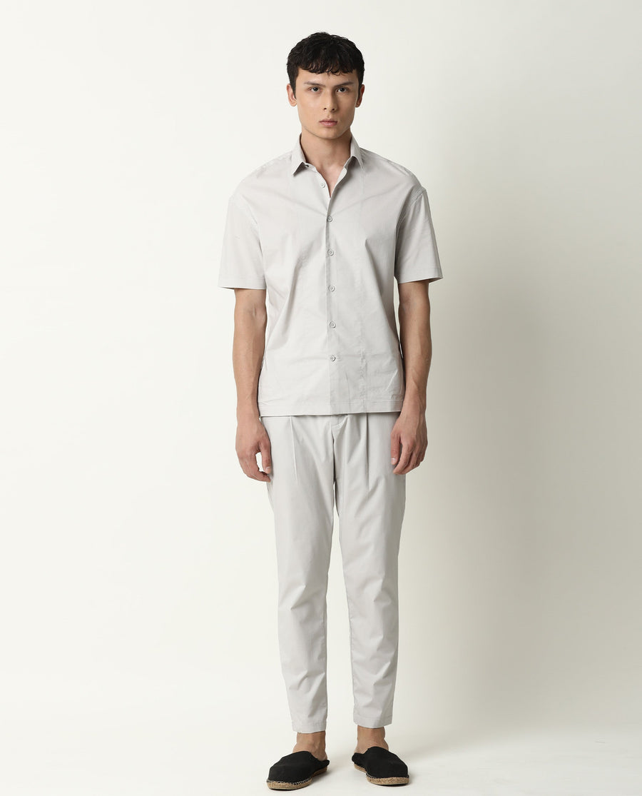 Rare Rabbit Men's Shibuya Beige Cotton Plain Regular Fit Half Sleeve Spread Collar Shirt