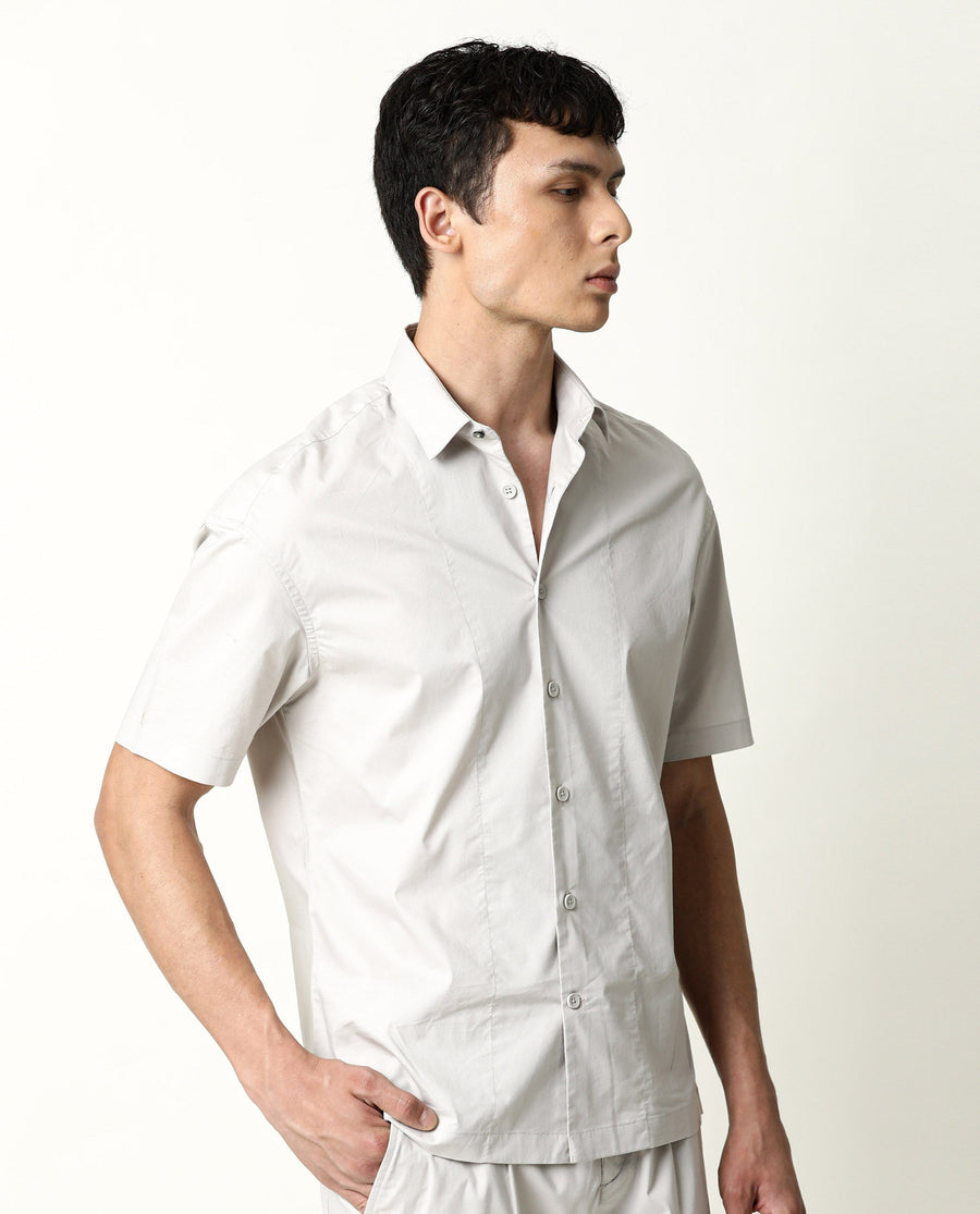 Rare Rabbit Men's Shibuya Beige Cotton Plain Regular Fit Half Sleeve Spread Collar Shirt