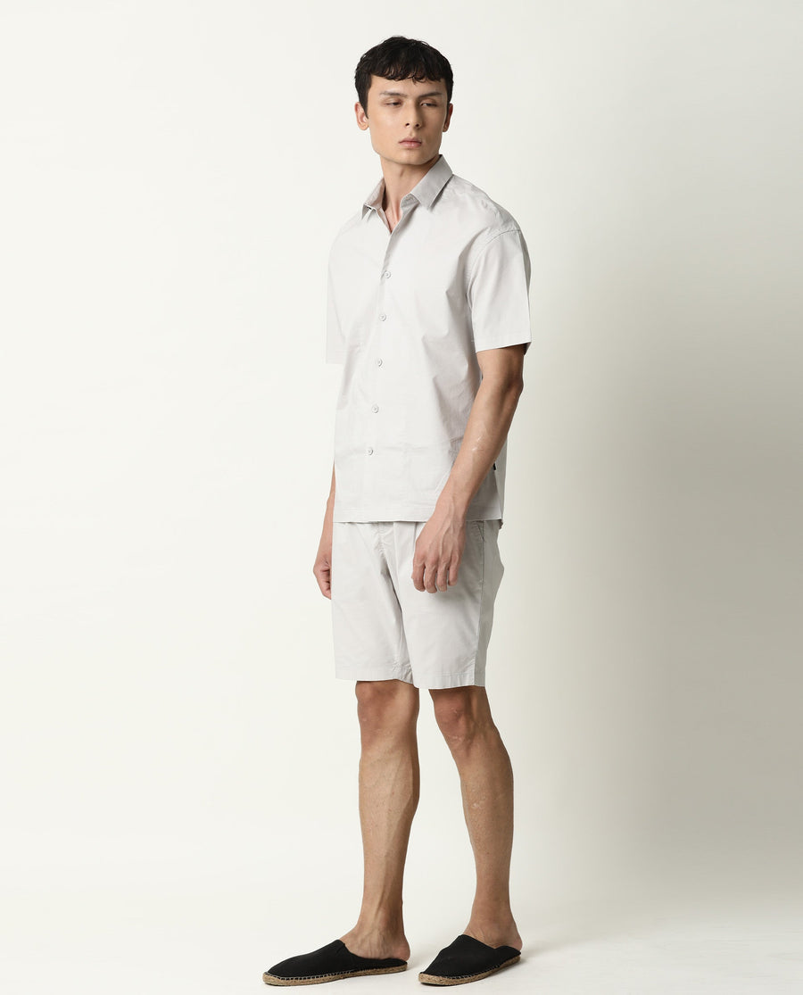 Rare Rabbit Men's Shibuya Beige Cotton Plain Regular Fit Half Sleeve Spread Collar Shirt