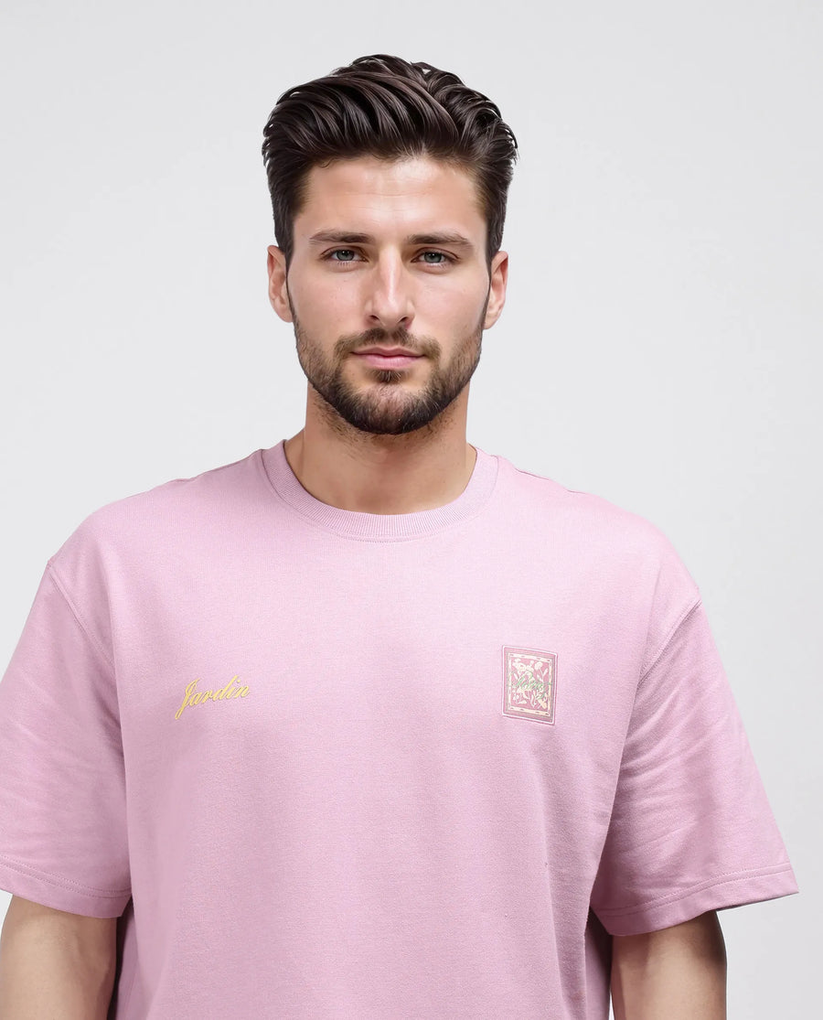 Rare Rabbit Men's Jardi Pink Cotton Graphic Print Oversized Fit Half Sleeve Crew Neck T-Shirt