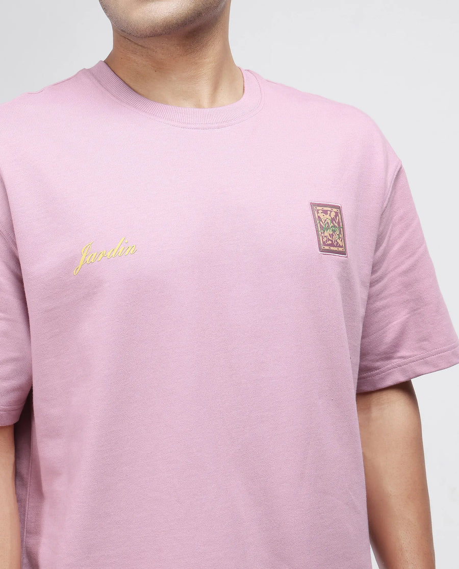 Rare Rabbit Men's Jardi Pink Cotton Graphic Print Oversized Fit Half Sleeve Crew Neck T-Shirt