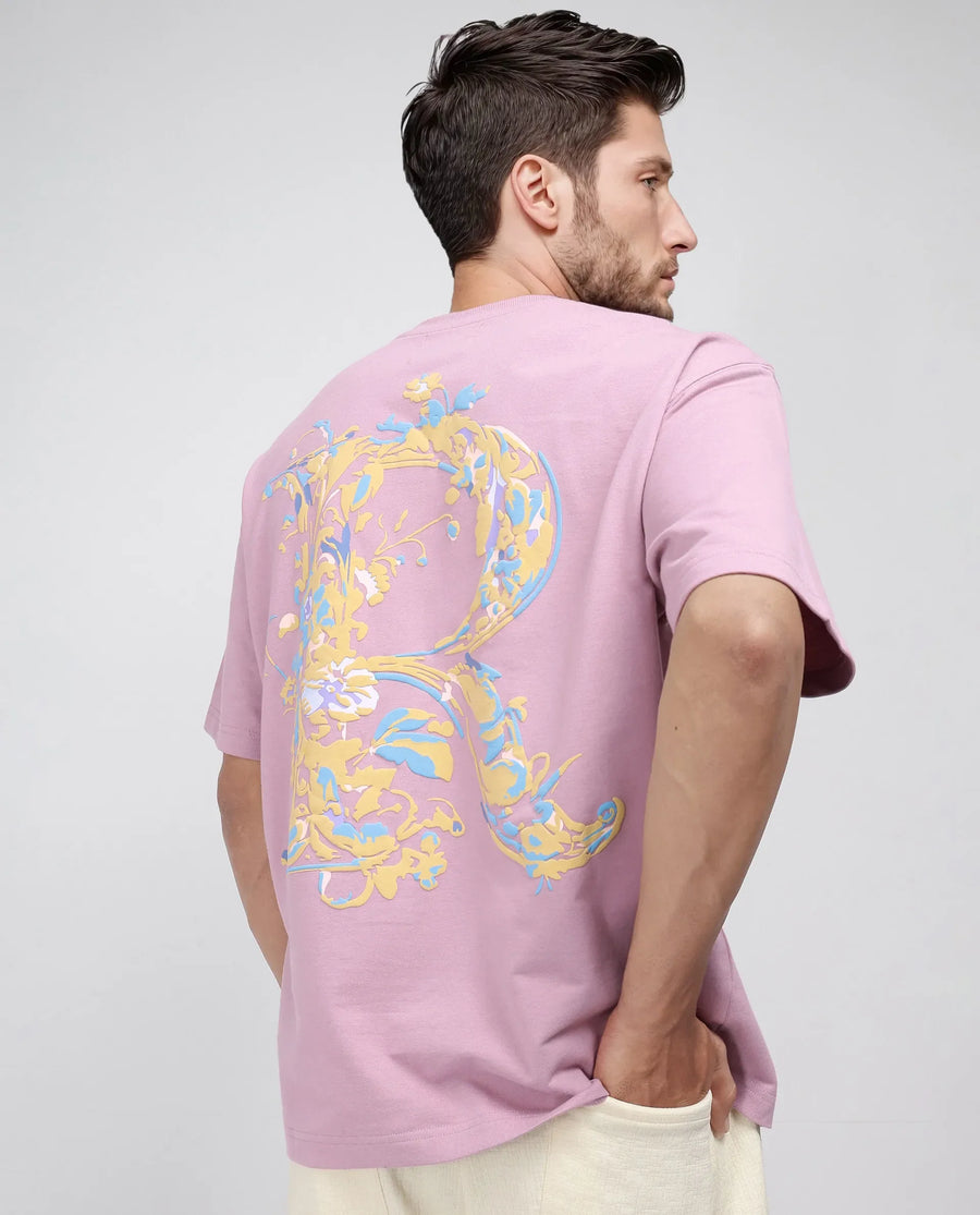 Rare Rabbit Men's Jardi Pink Cotton Graphic Print Oversized Fit Half Sleeve Crew Neck T-Shirt