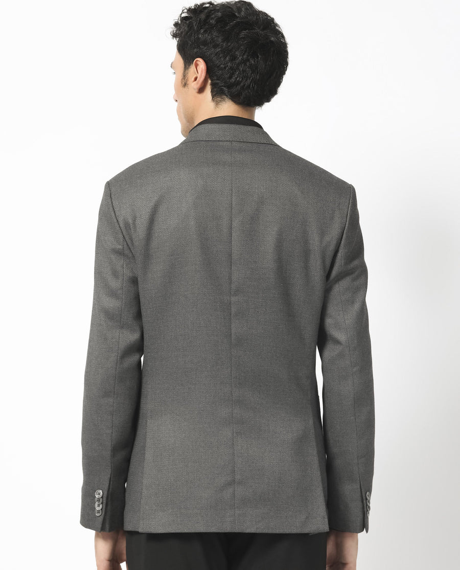 Rare Rabbit Men's Jardo Dark Grey Polyester Plain Tailored Fit Full Sleeve Lapel Neck Blazer