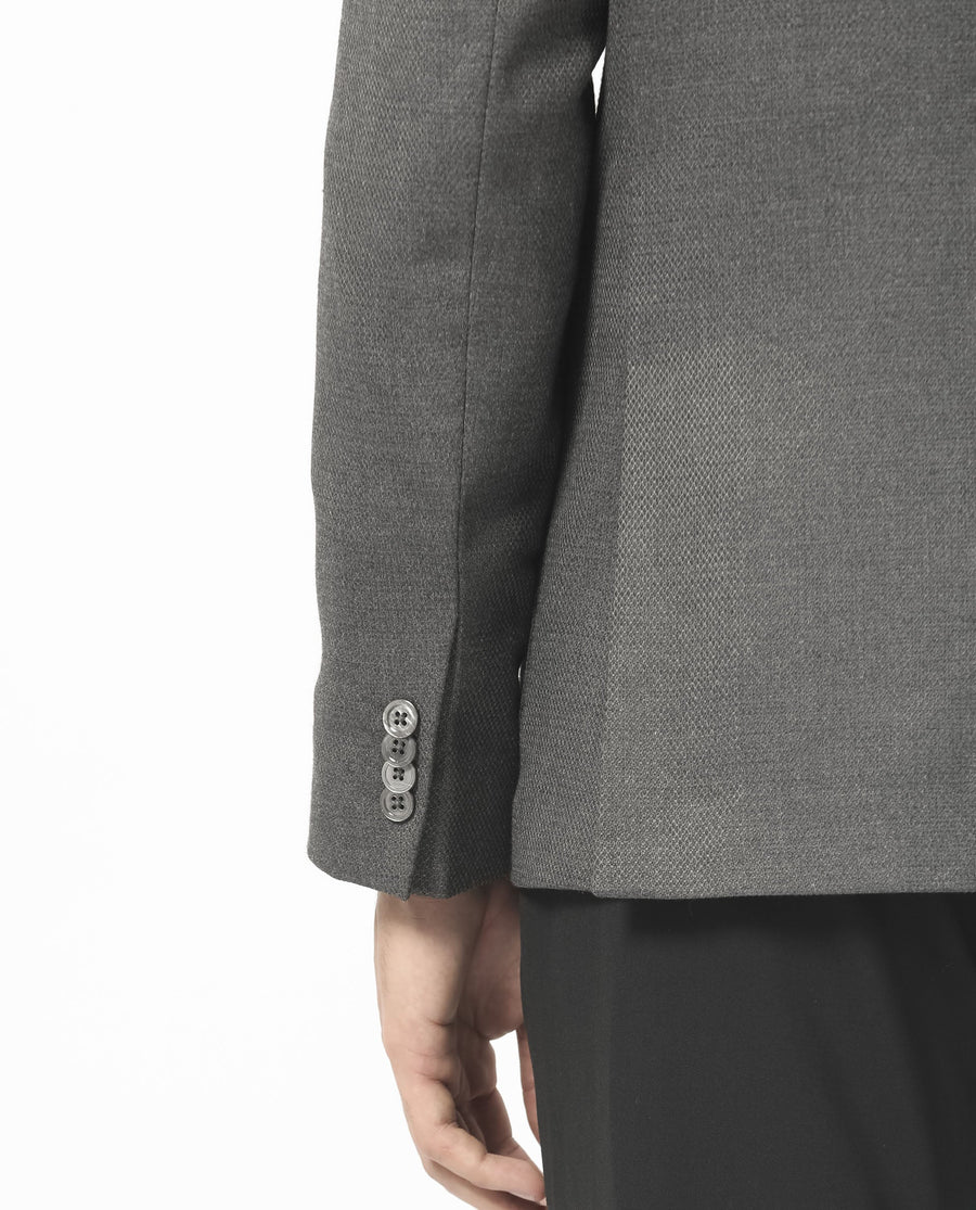 Rare Rabbit Men's Jardo Dark Grey Polyester Plain Tailored Fit Full Sleeve Lapel Neck Blazer
