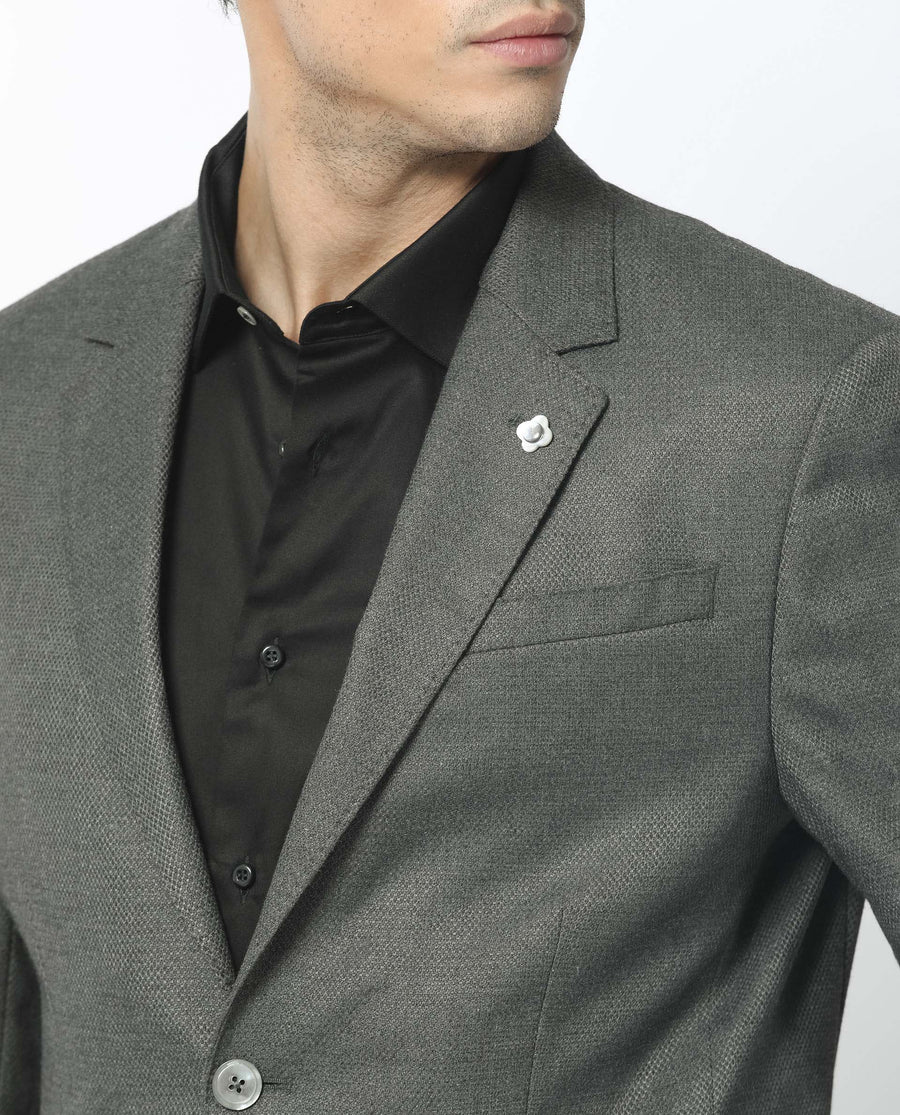 Rare Rabbit Men's Jardo Dark Grey Polyester Plain Tailored Fit Full Sleeve Lapel Neck Blazer