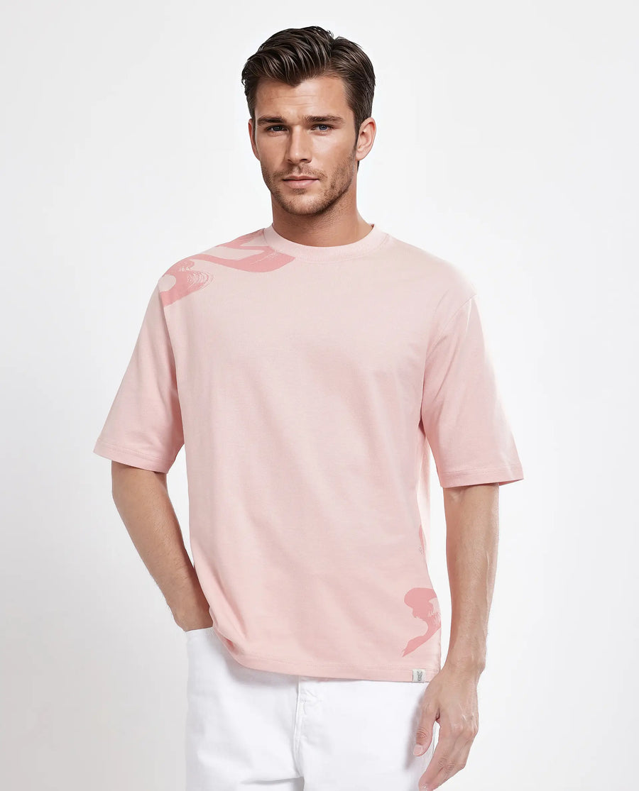 Rare Rabbit Men's Jarn Light Orange Cotton Graphic Print Qlo Fit Half Sleeve Crew Neck T-Shirt