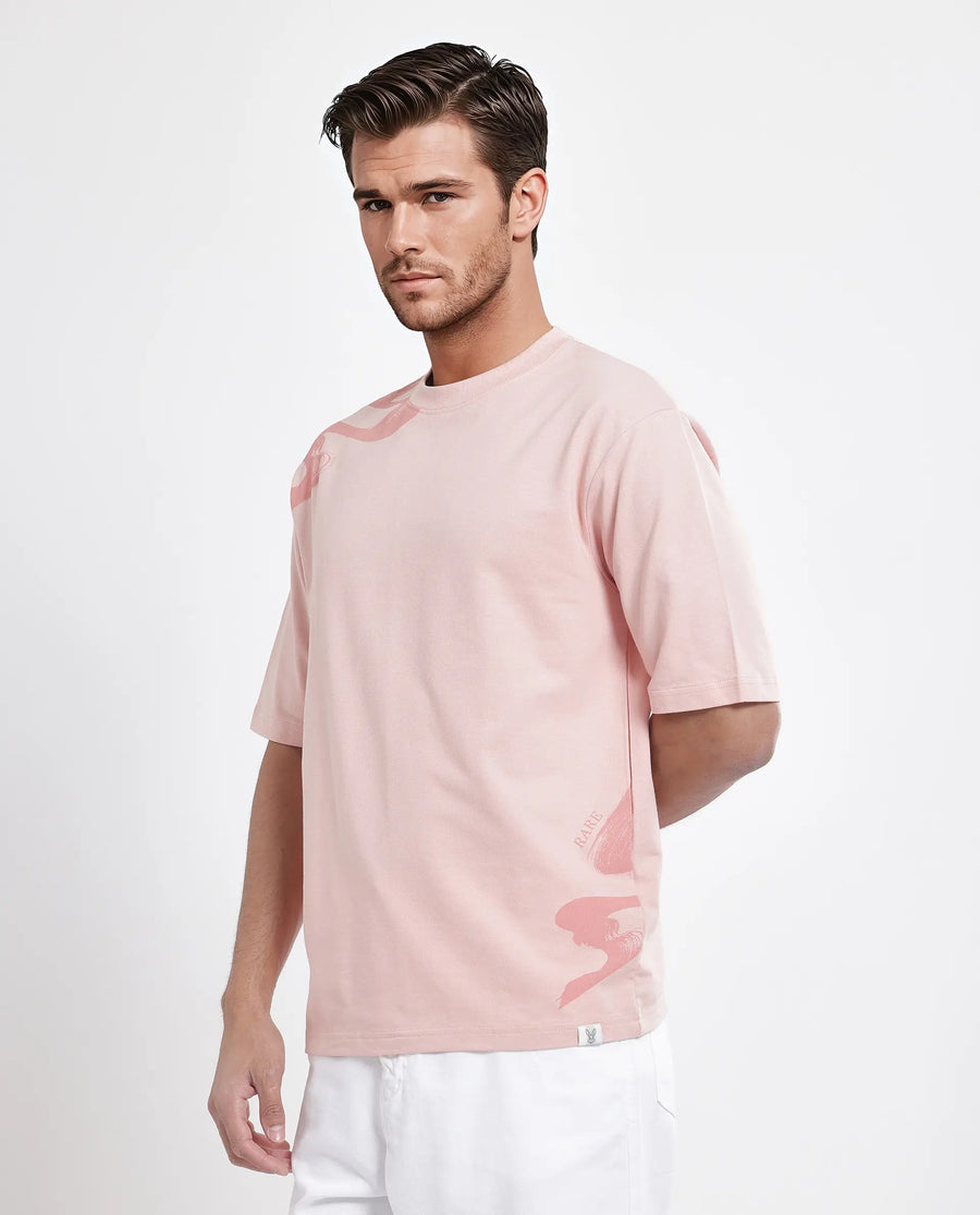Rare Rabbit Men's Jarn Light Orange Cotton Graphic Print Qlo Fit Half Sleeve Crew Neck T-Shirt
