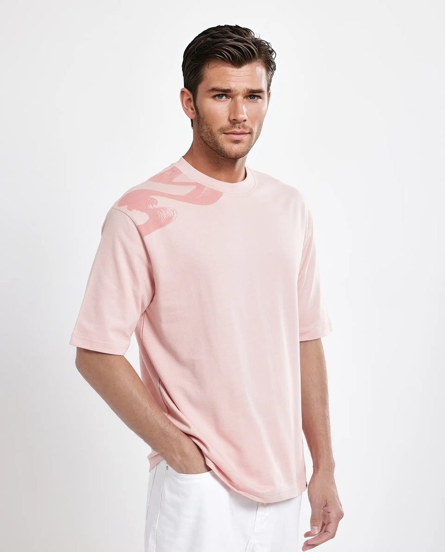 Rare Rabbit Men's Jarn Light Orange Cotton Graphic Print Qlo Fit Half Sleeve Crew Neck T-Shirt