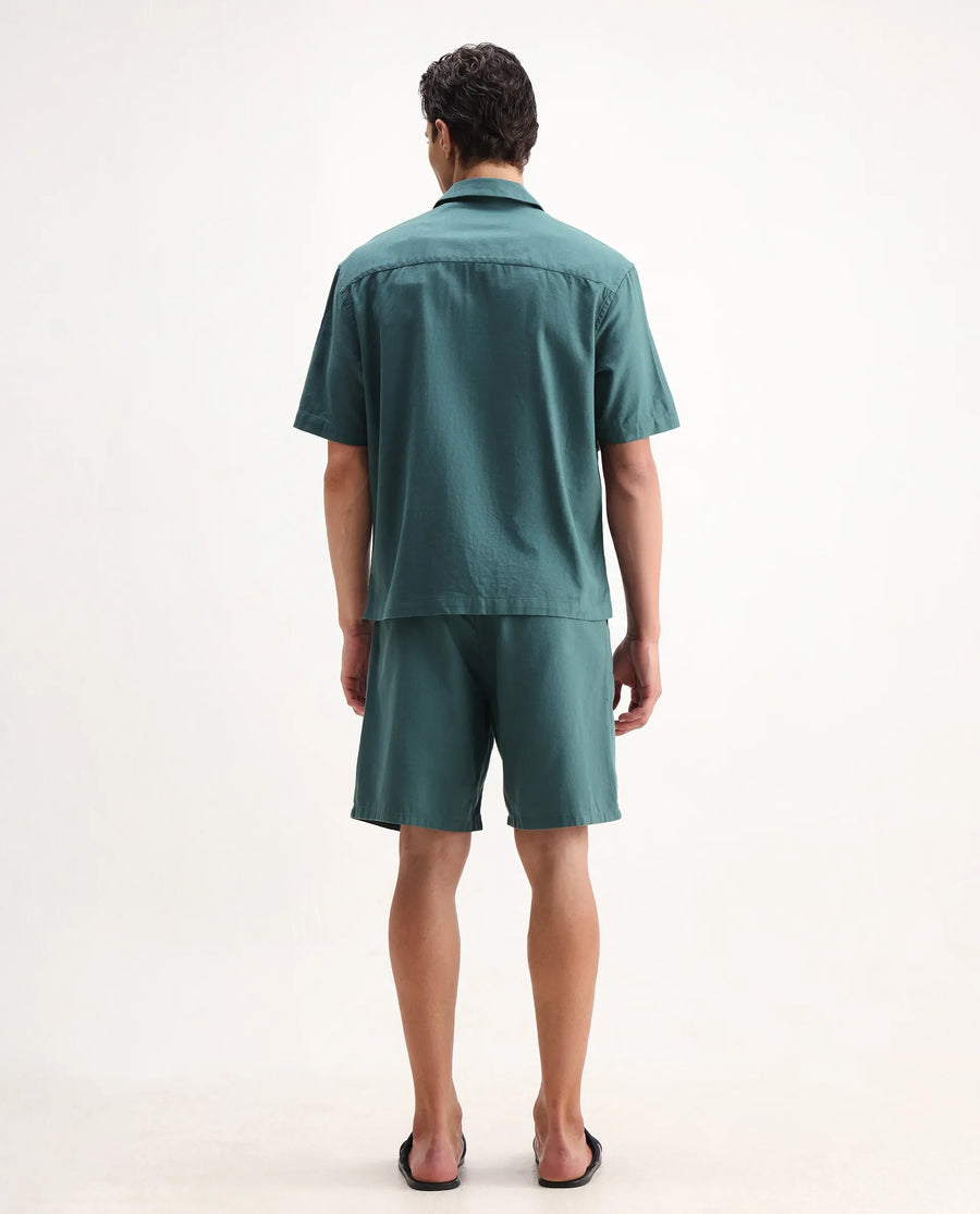 Rare Rabbit Men's Jarny-B Green Cotton Embroidered Regular Fit Shorts