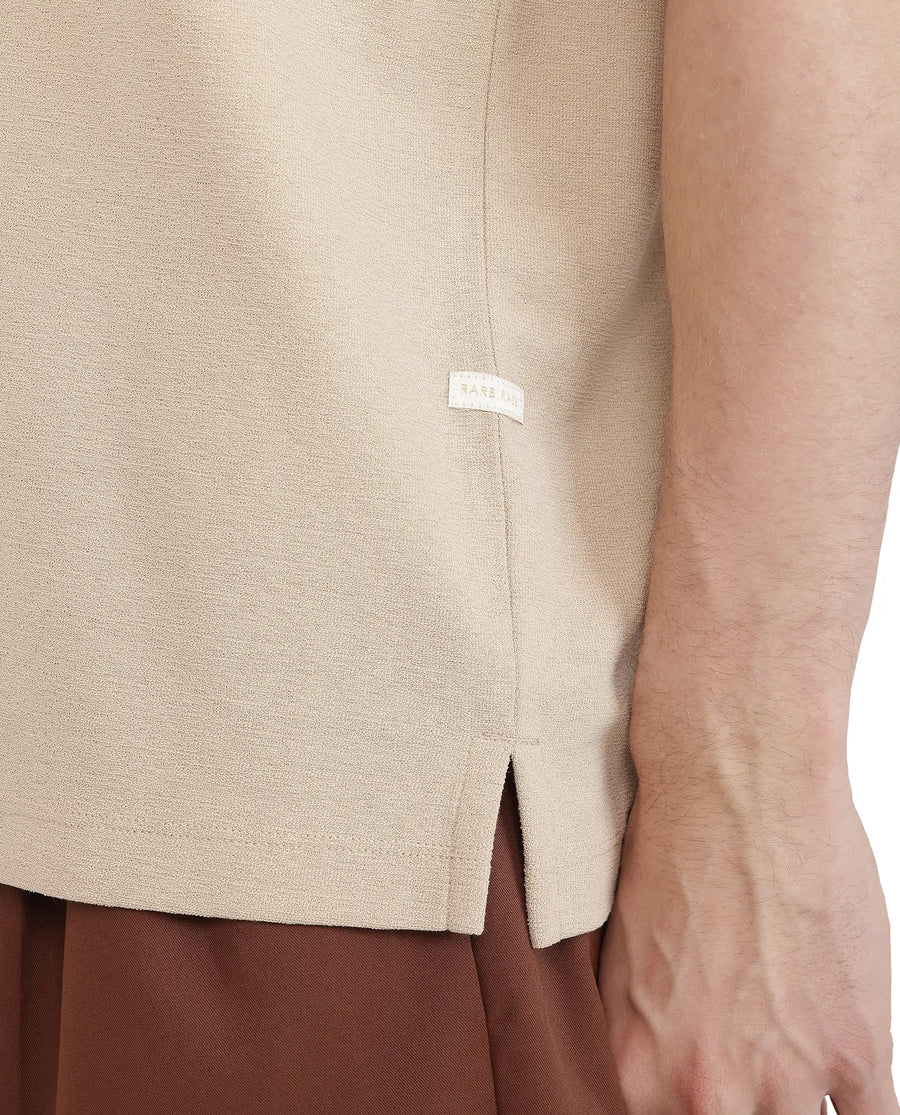 Rare Rabbit Men's Jawal Beige Cotton Blend Plain Oversized Fit Half Sleeve Polo