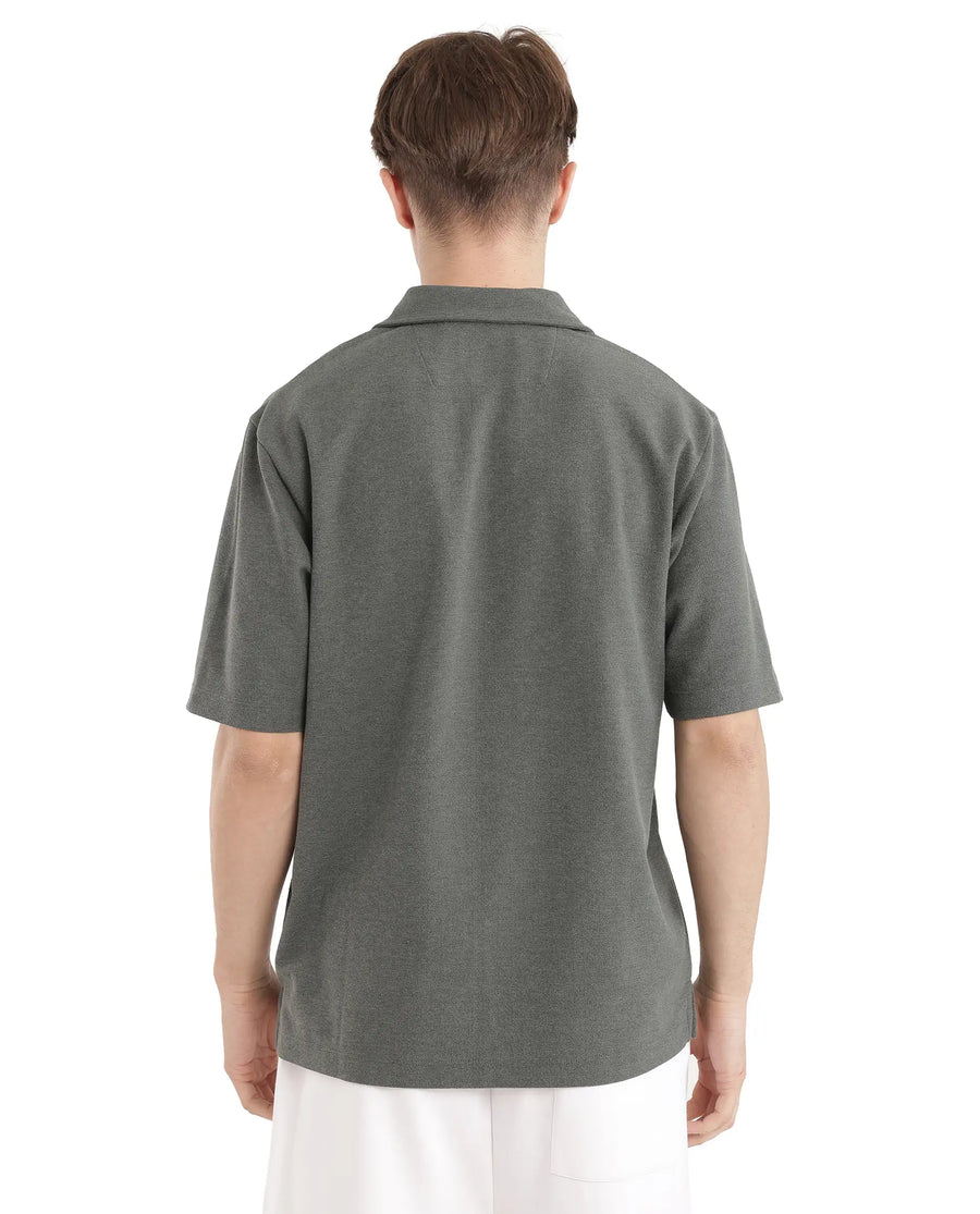 Rare Rabbit Men's Jawal Olive Cotton Blend Plain Oversized Fit Half Sleeve Polo