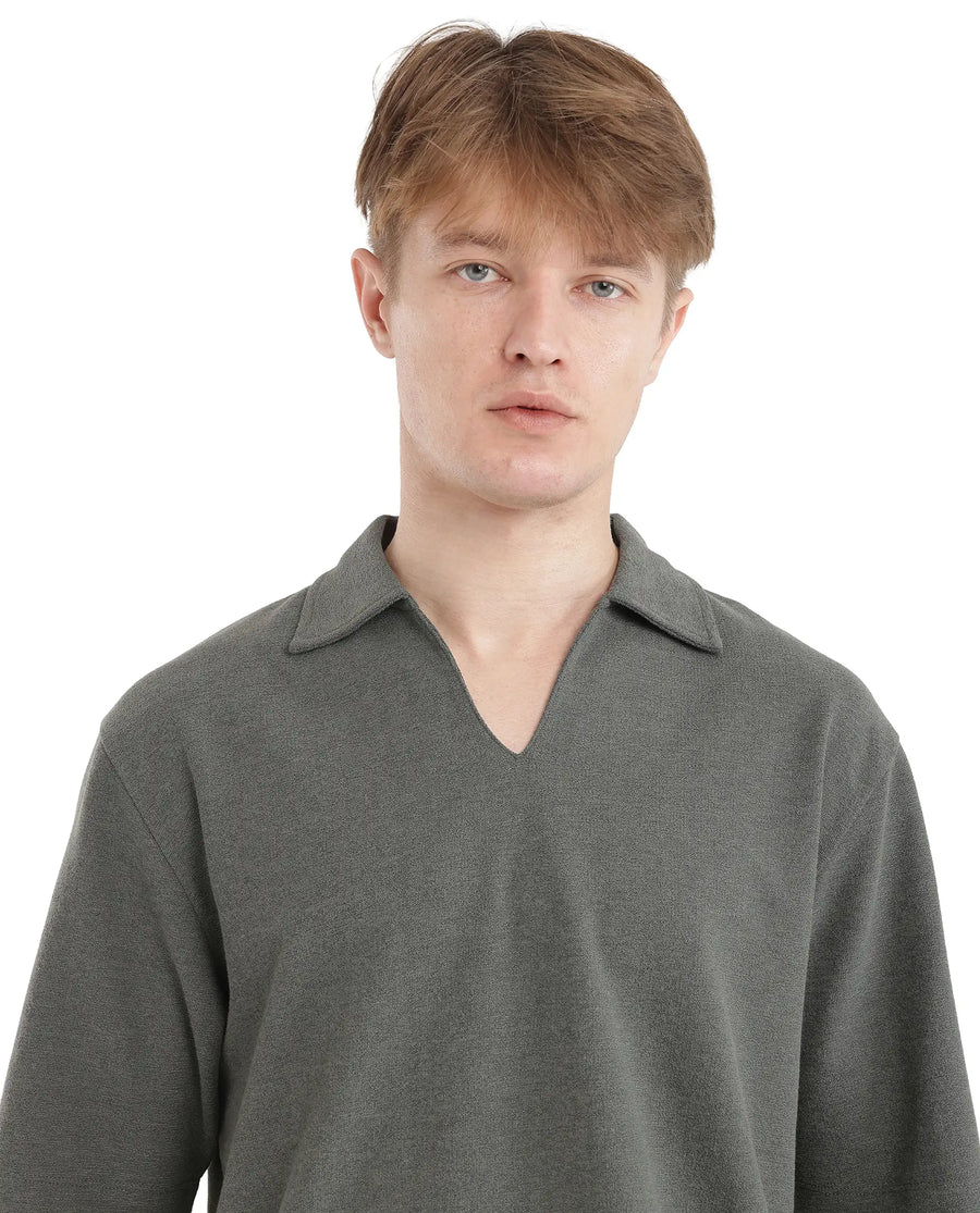 Rare Rabbit Men's Jawal Olive Cotton Blend Plain Oversized Fit Half Sleeve Polo