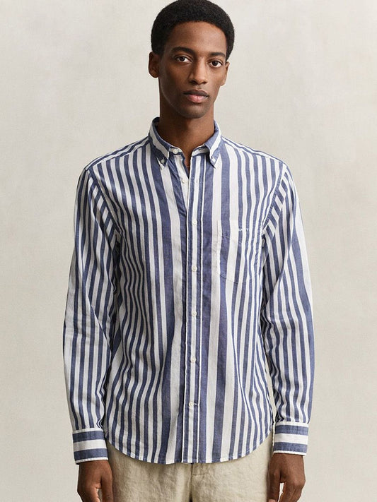 Gant Men Blue Striped Regular Fit Pure Cotton Shirt
