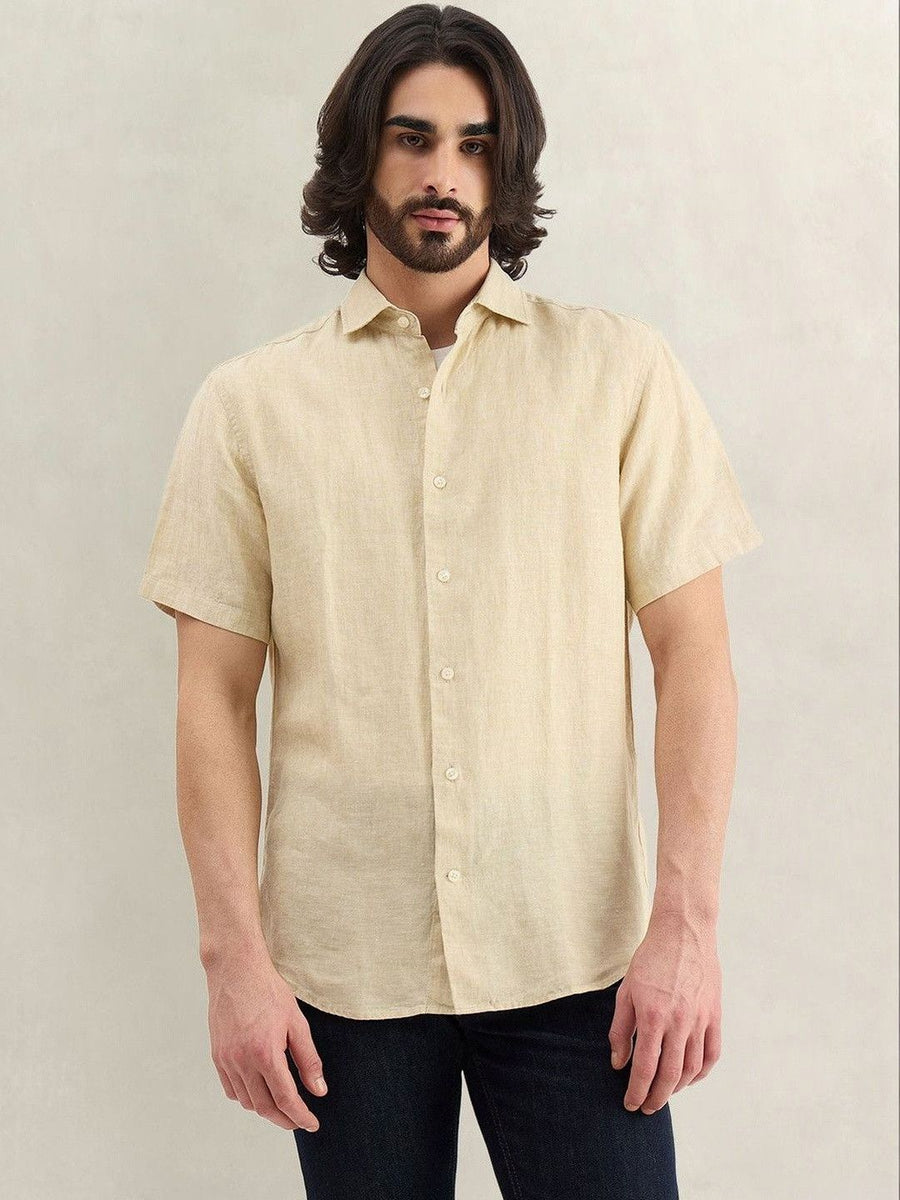 Gant Men Beige Solid Regular Fit Pure Linen Shirt