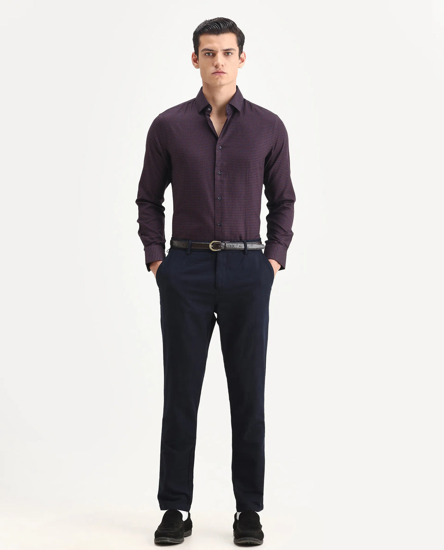 Rare Rabbit Men's Jeck-1 Navy Cotton Jacquard Regular Fit Trouser
