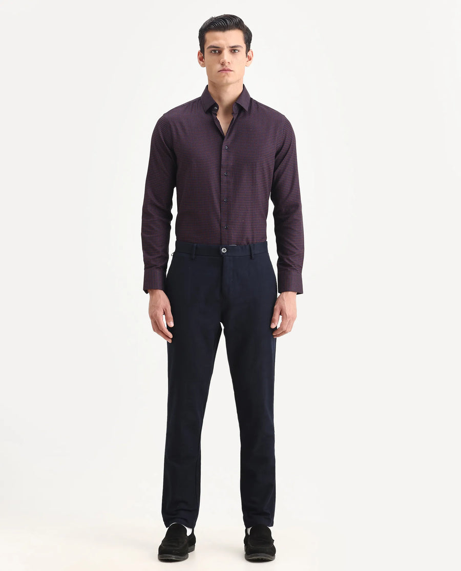 Rare Rabbit Men's Jeck-1 Navy Cotton Jacquard Regular Fit Trouser