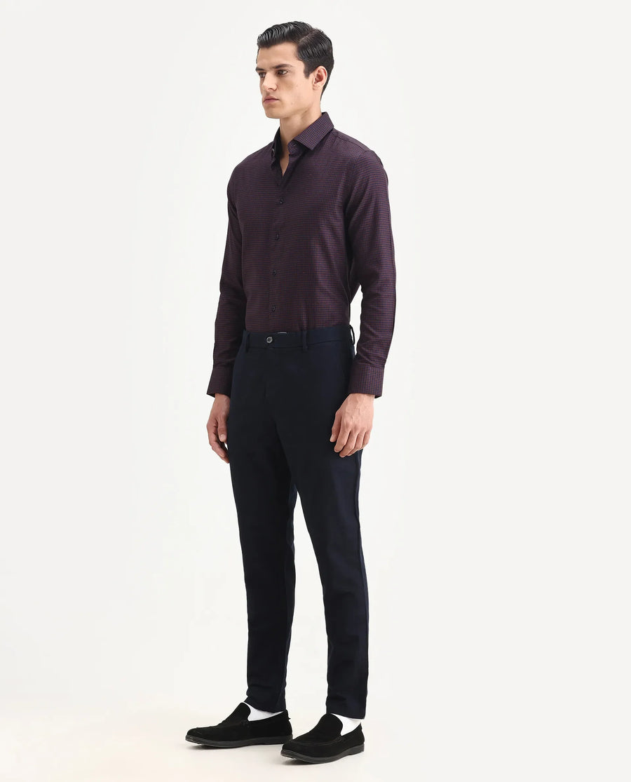 Rare Rabbit Men's Jeck-1 Navy Cotton Jacquard Regular Fit Trouser