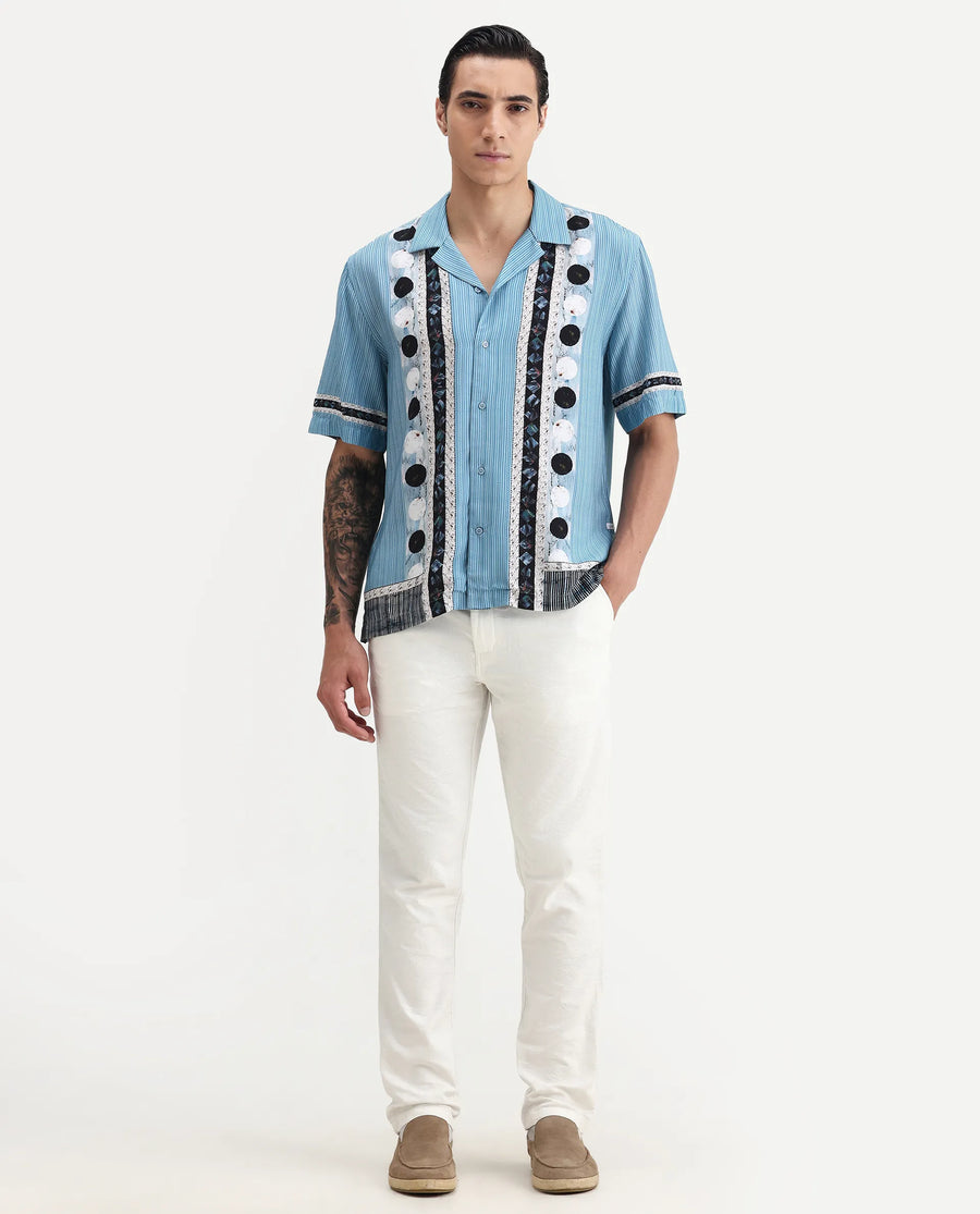 Rare Rabbit Men's Jeck-24 White Cotton Jacquard Regular Fit Trouser