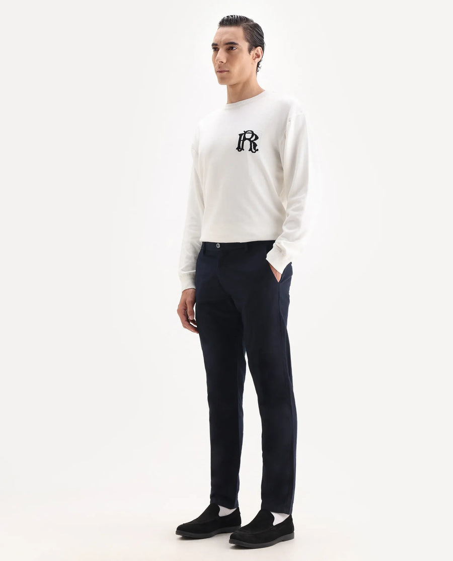 Rare Rabbit Men's Jeck-2 Navy Cotton Jacquard Regular Fit Trouser