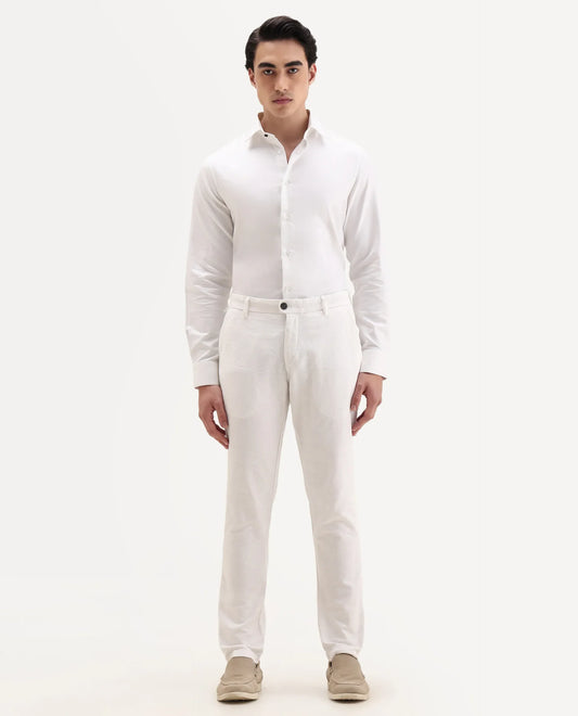 Rare Rabbit Men's Jeck-2 White Cotton Jacquard Regular Fit Trouser