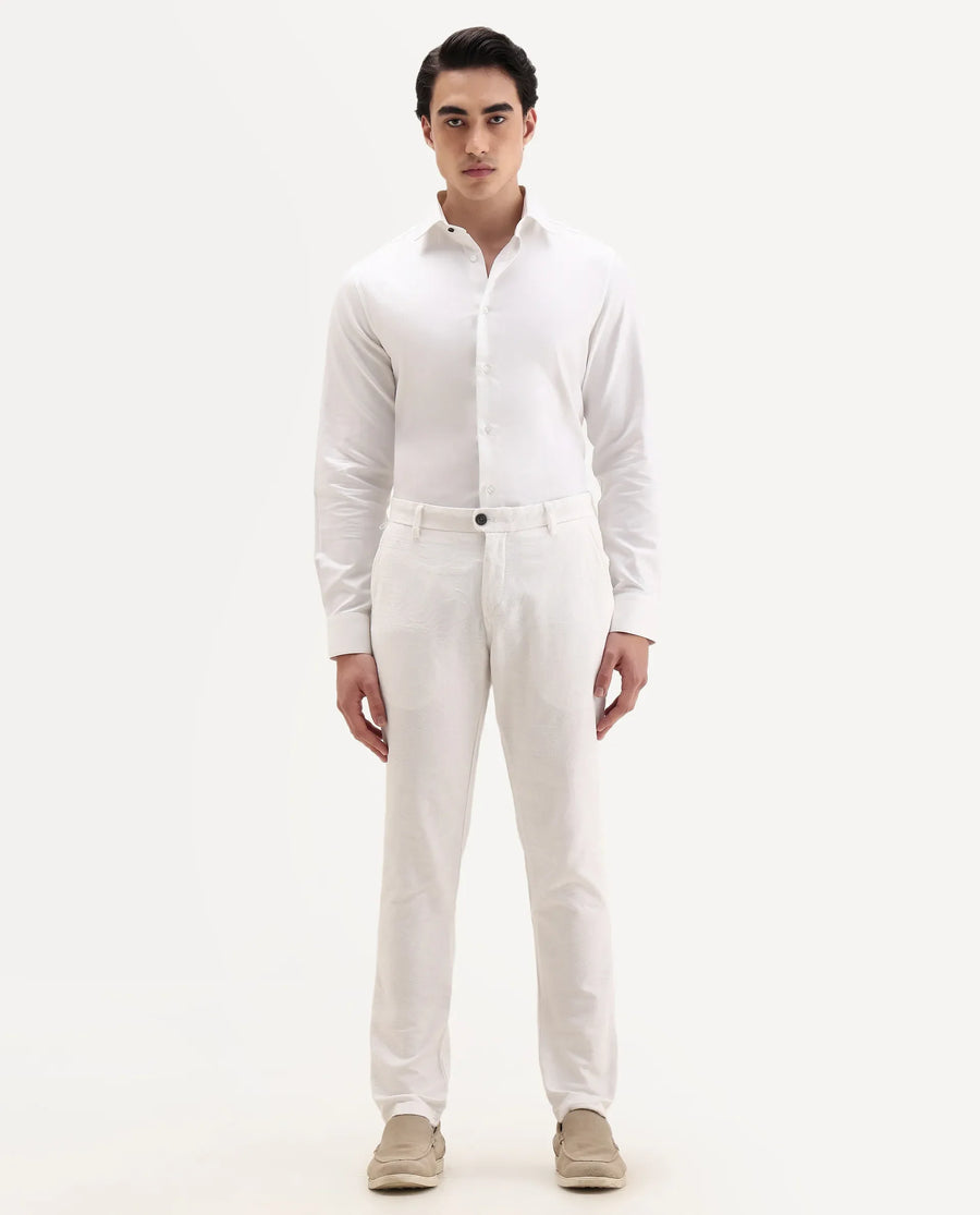 Rare Rabbit Men's Jeck-2 White Cotton Jacquard Regular Fit Trouser