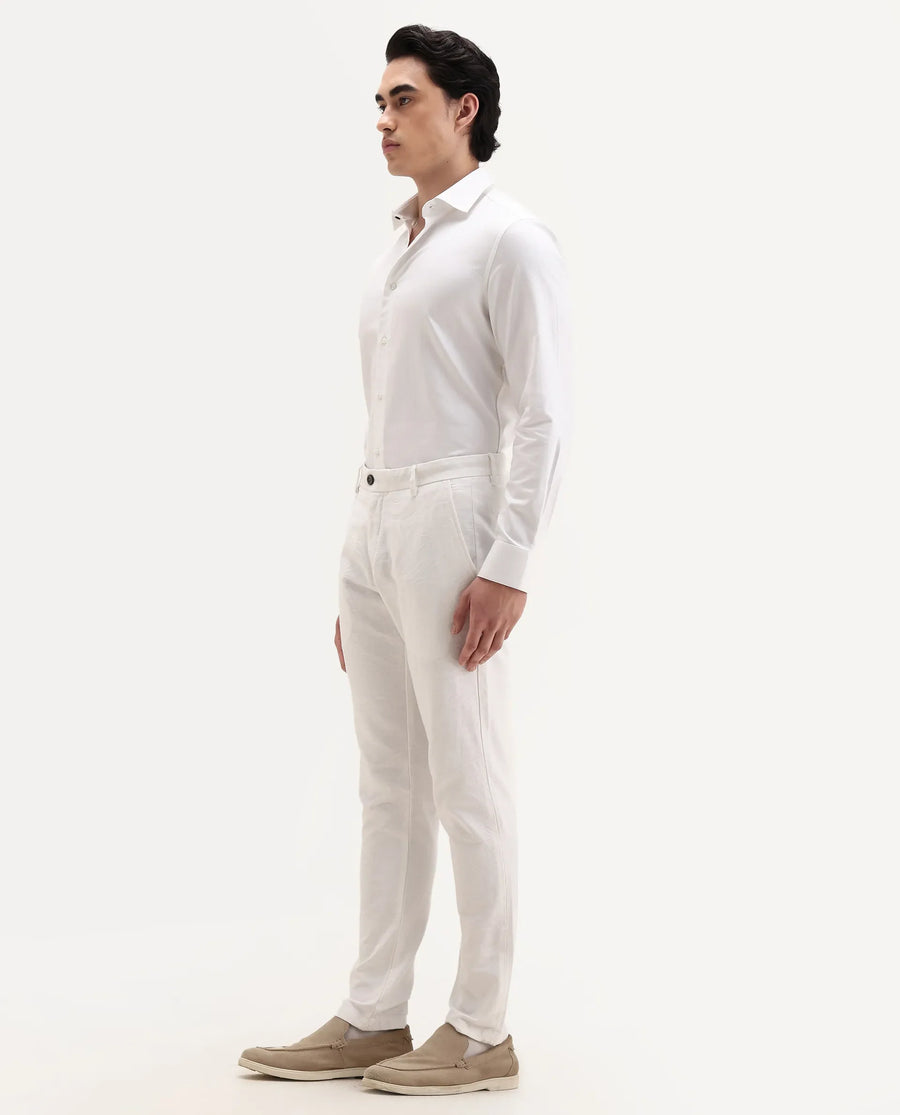 Rare Rabbit Men's Jeck-2 White Cotton Jacquard Regular Fit Trouser