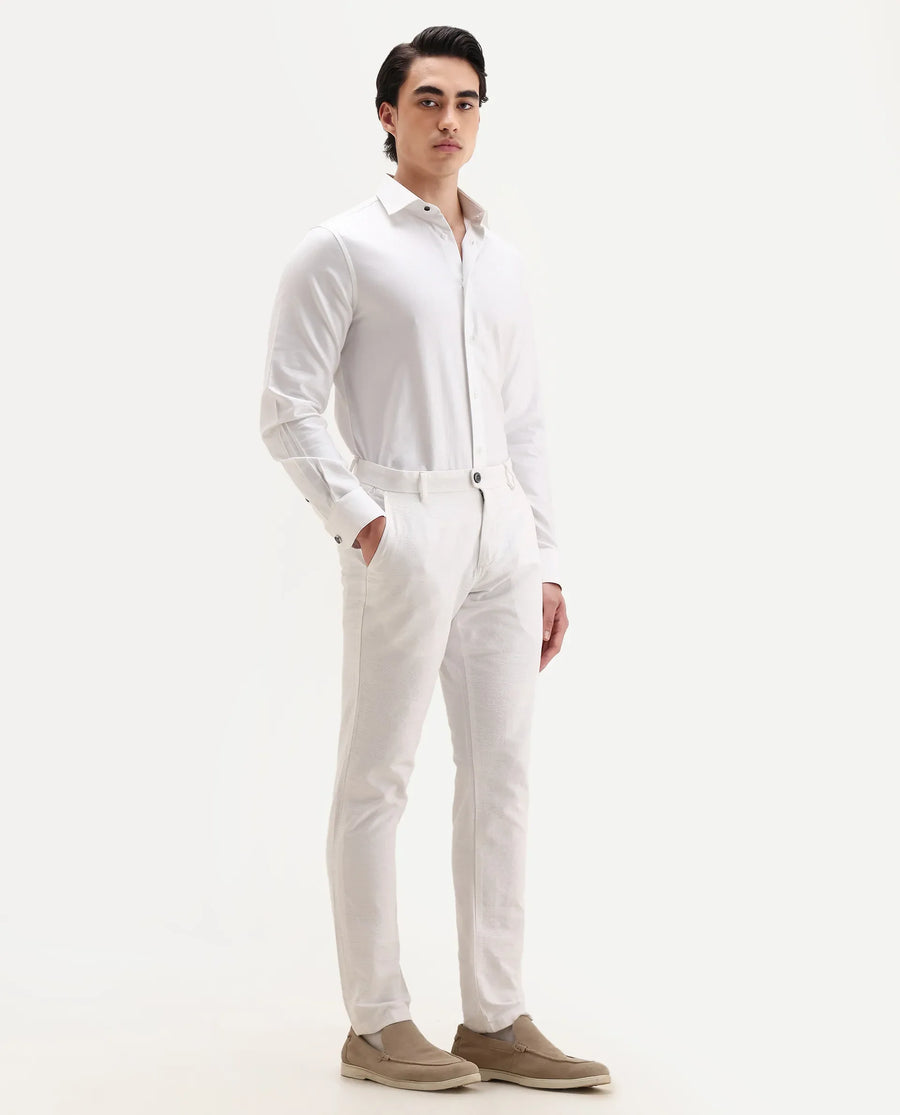 Rare Rabbit Men's Jeck-2 White Cotton Jacquard Regular Fit Trouser