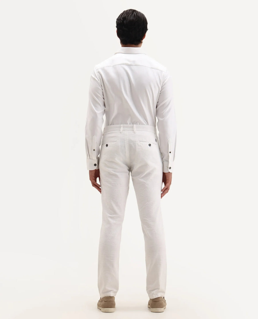 Rare Rabbit Men's Jeck-2 White Cotton Jacquard Regular Fit Trouser