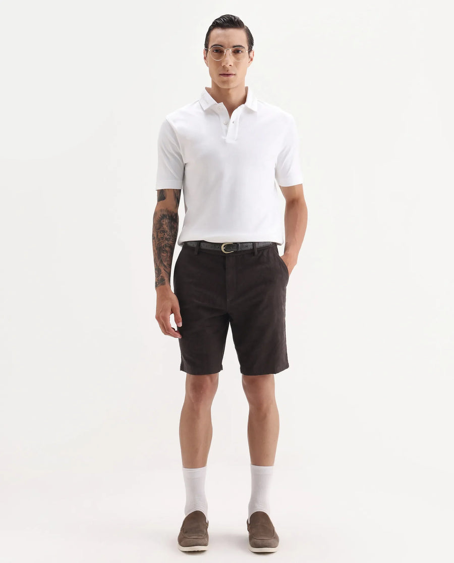 Rare Rabbit Men Jeck-S Dark Brown Cotton Fabric Button Closure Jacquard Shorts