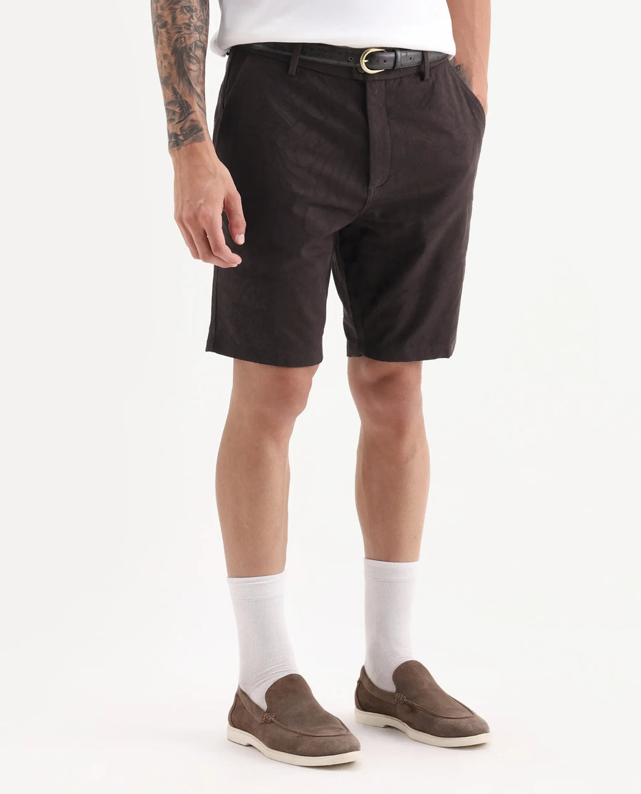 Rare Rabbit Men Jeck-S Dark Brown Cotton Fabric Button Closure Jacquard Shorts
