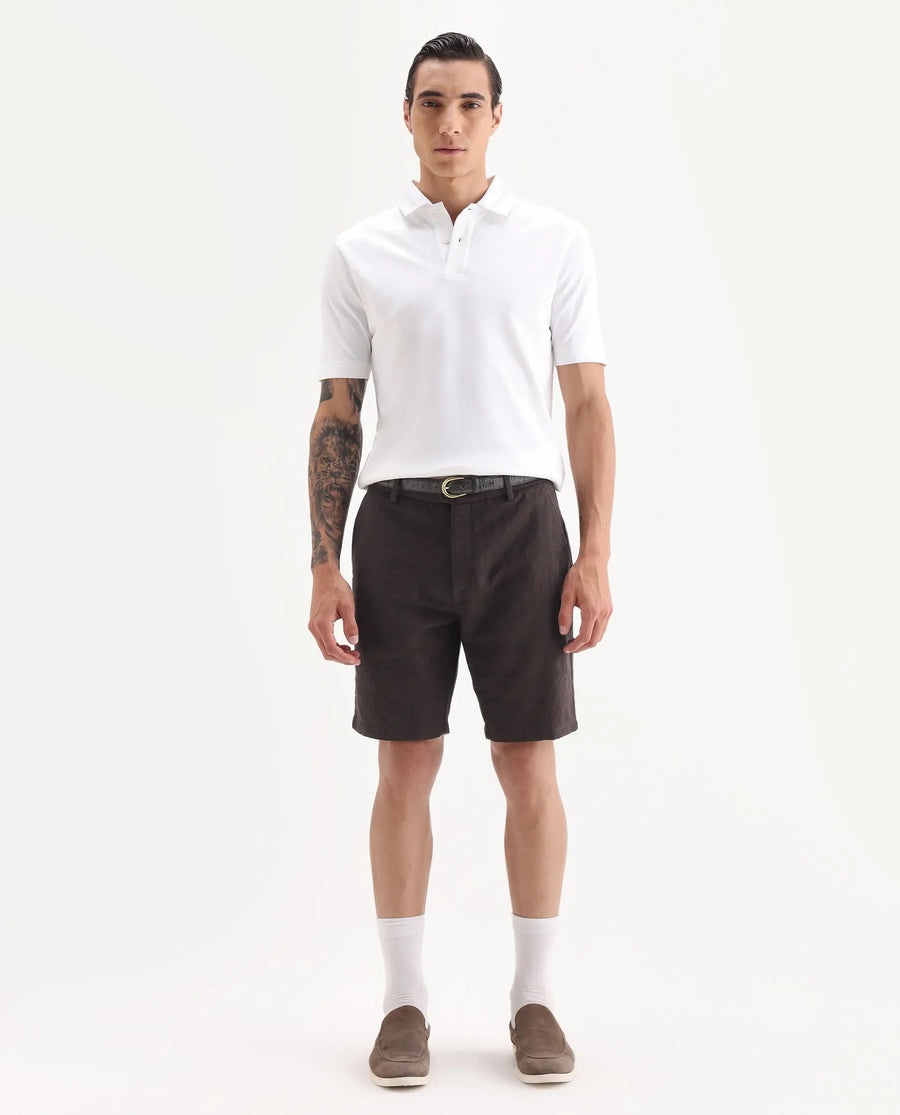 Rare Rabbit Men Jeck-S Dark Brown Cotton Fabric Button Closure Jacquard Shorts