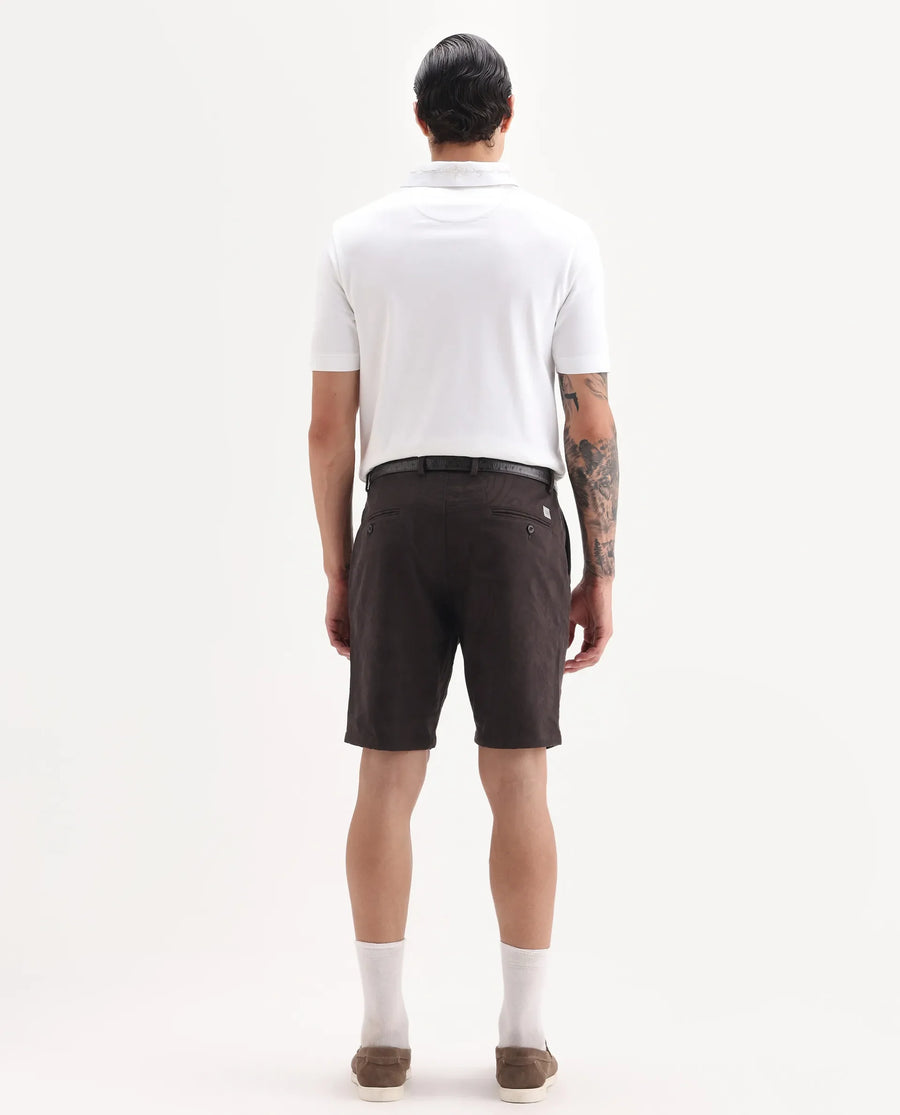 Rare Rabbit Men Jeck-S Dark Brown Cotton Fabric Button Closure Jacquard Shorts