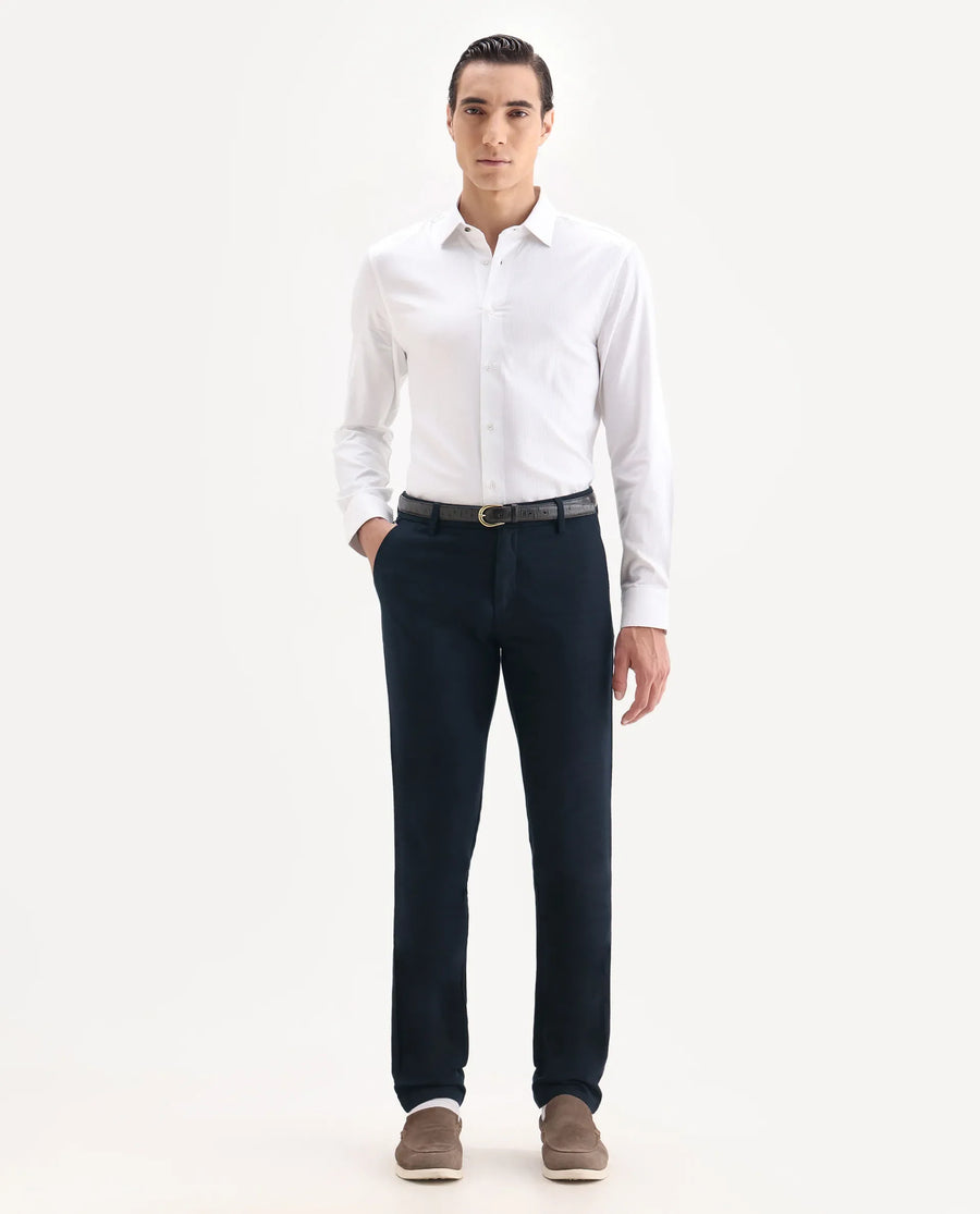 Rare Rabbit Men's Jeck Navy Cotton Fabric Regular Fit Mid Rise Jacquard Trouser