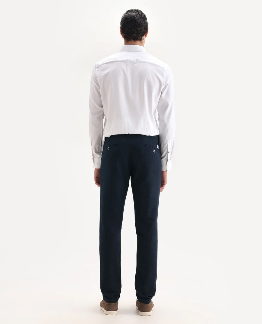 Rare Rabbit Men's Jeck Navy Cotton Fabric Regular Fit Mid Rise Jacquard Trouser