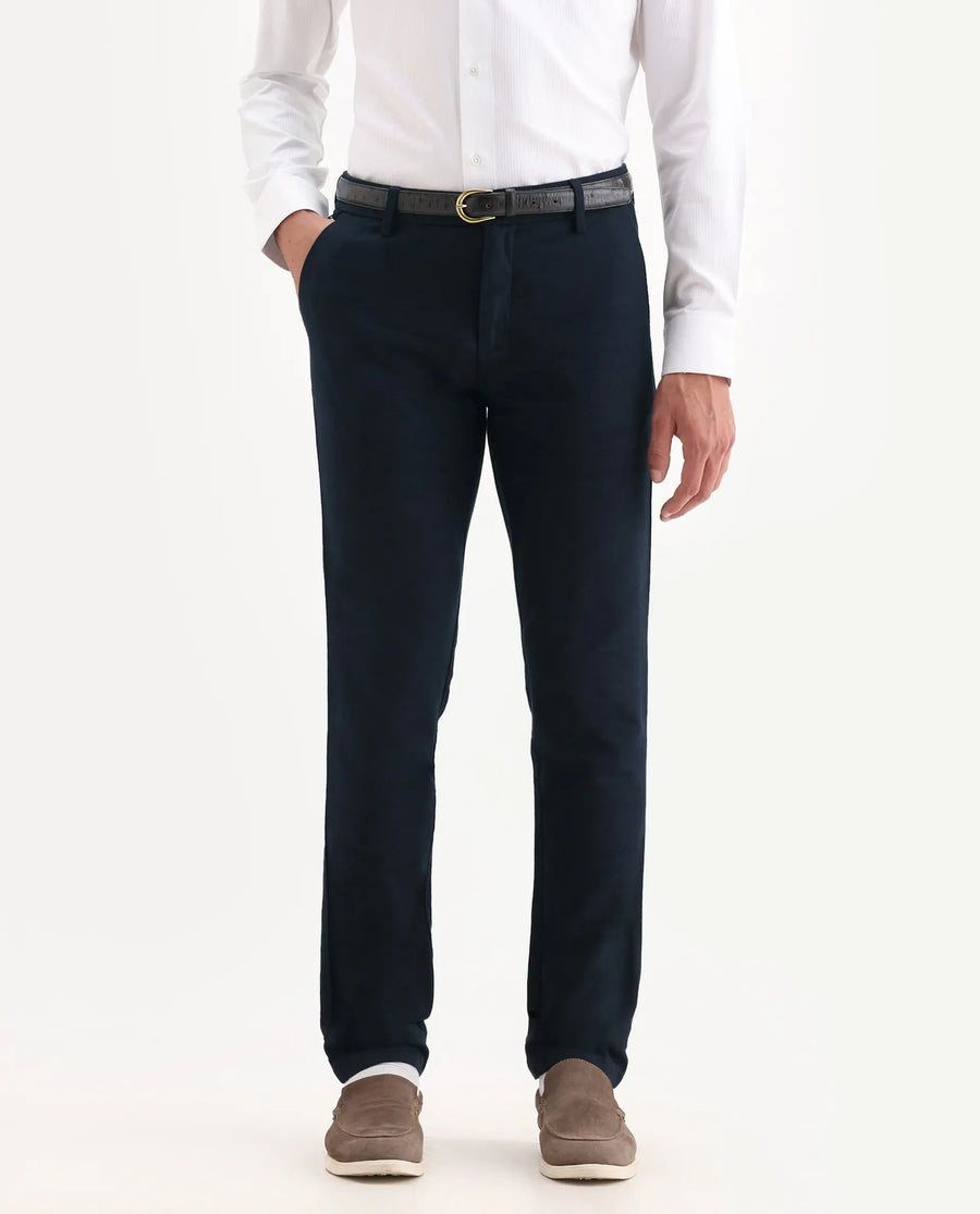 Rare Rabbit Men's Jeck Navy Cotton Fabric Regular Fit Mid Rise Jacquard Trouser