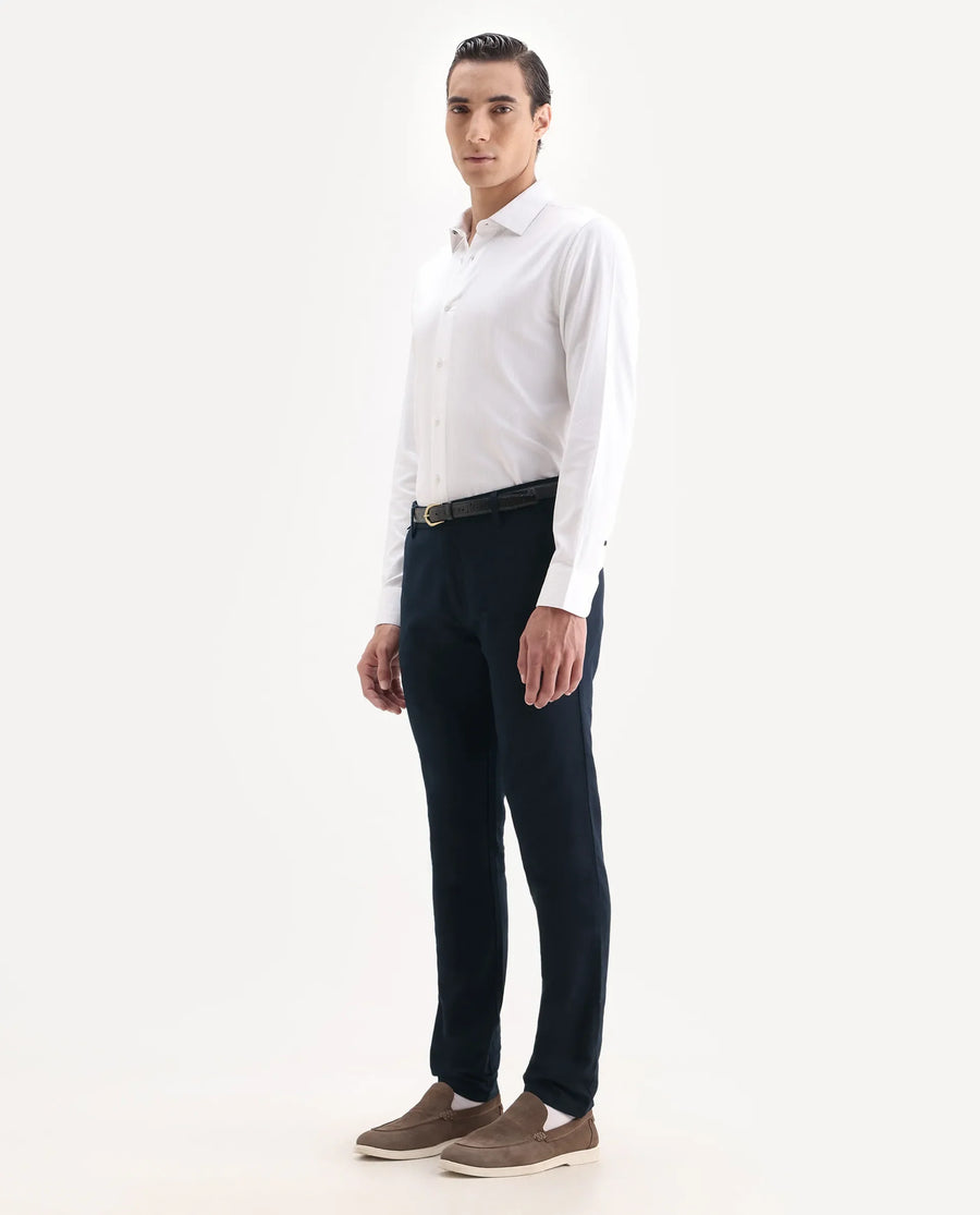 Rare Rabbit Men's Jeck Navy Cotton Fabric Regular Fit Mid Rise Jacquard Trouser