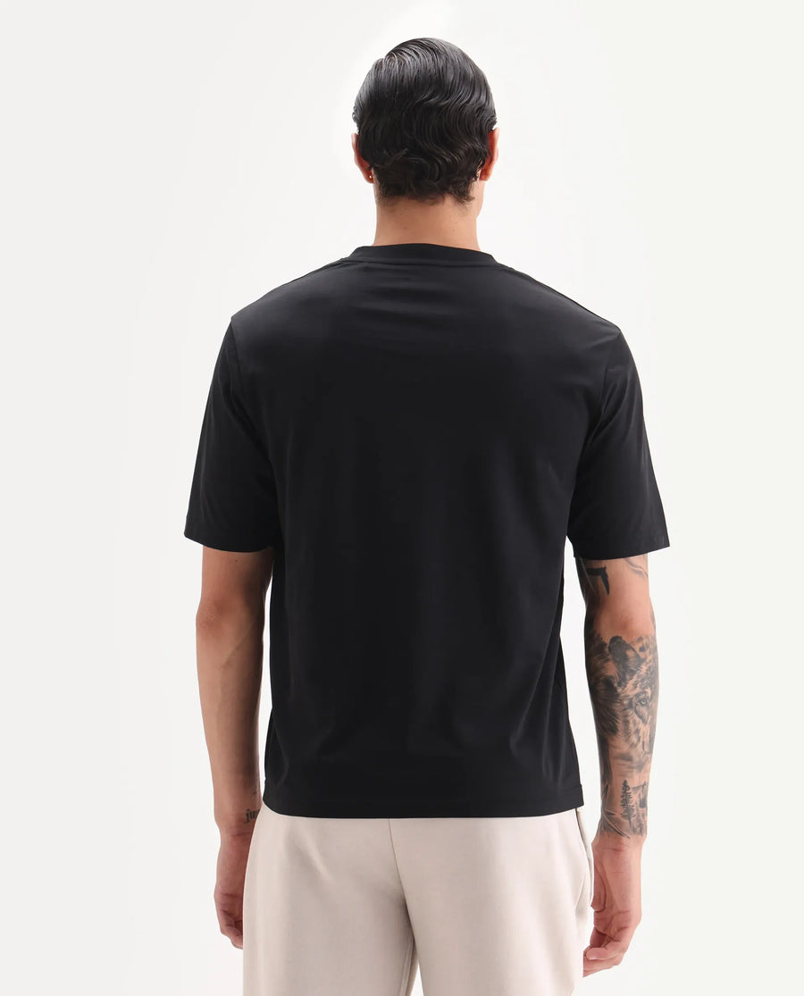 Rare Rabbit Men's Ject Black Cotton Fabric Half Sleeve Crew Neck Regular Fit Graphic Print T-Shirt