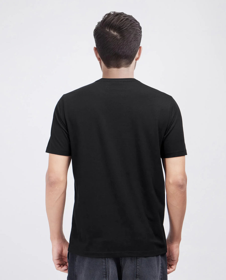 Rare Rabbit Men's Jed Black Cotton Blend Graphic Print Regular Fit Half Sleeve Crew Neck T-Shirt