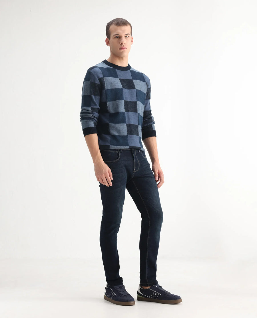Rare Rabbit Men's Jena Dusky Blue Cotton Blend Plain Hawk Slim Fit Jeans