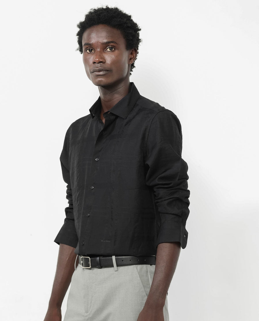 Rare Rabbit Men's Jerdo Black Viscose Checked Print Regular Fit Full Sleeve Collared Shirt