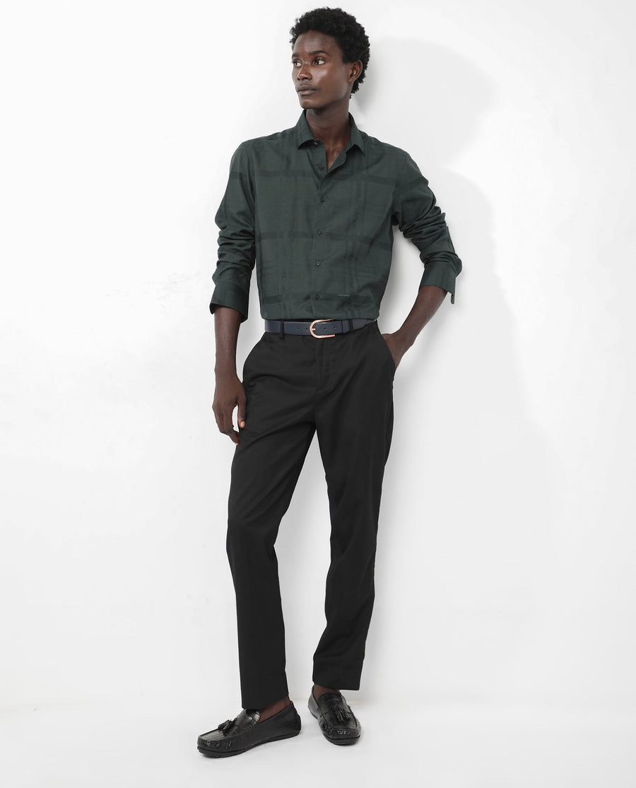Rare Rabbit Men's Jerdo Green Viscose Checked Print Regular Fit Full Sleeve Spread Collar Shirt