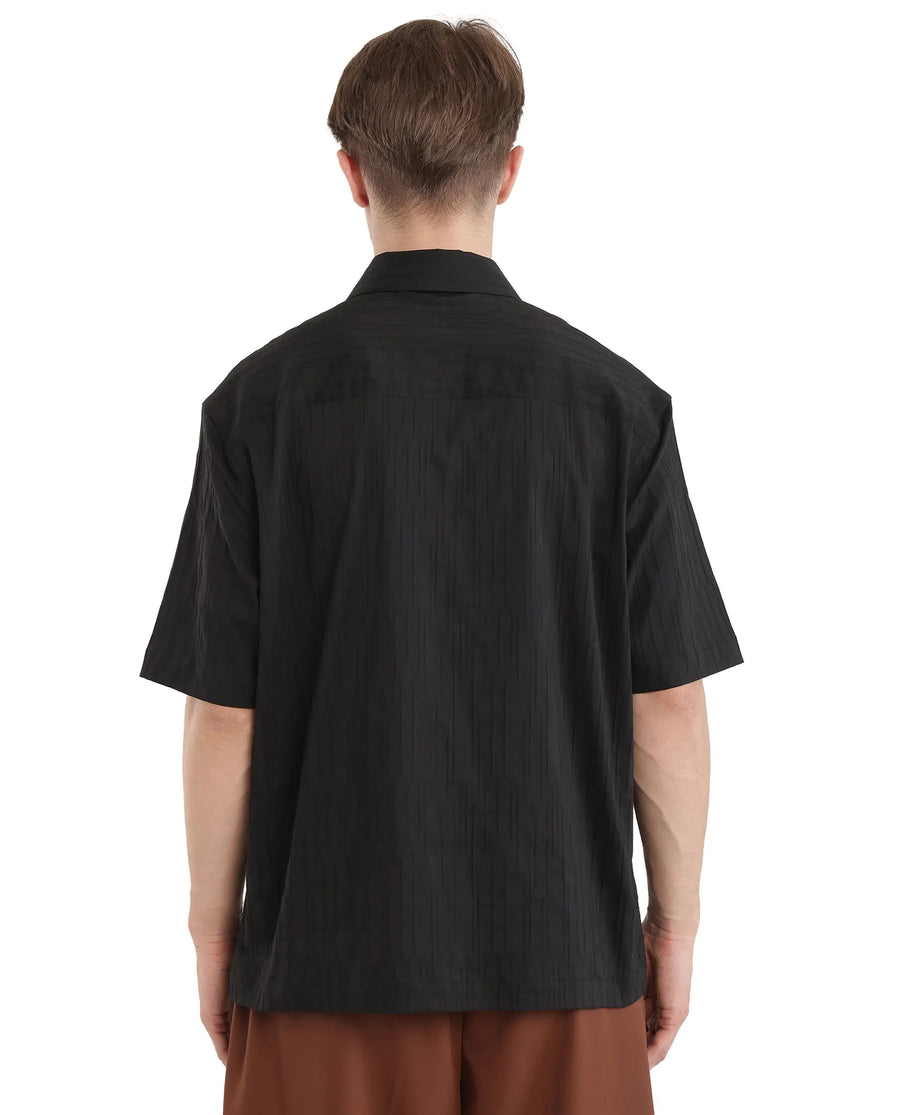 Rare Rabbit Men's Jern Black Cotton Striped Print Relaxed Fit Half Sleeve Collared Shirt