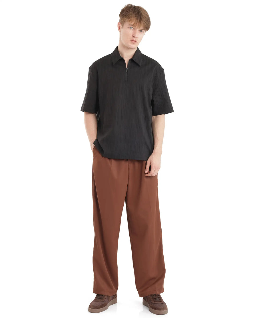 Rare Rabbit Men's Jern Black Cotton Striped Print Relaxed Fit Half Sleeve Collared Shirt