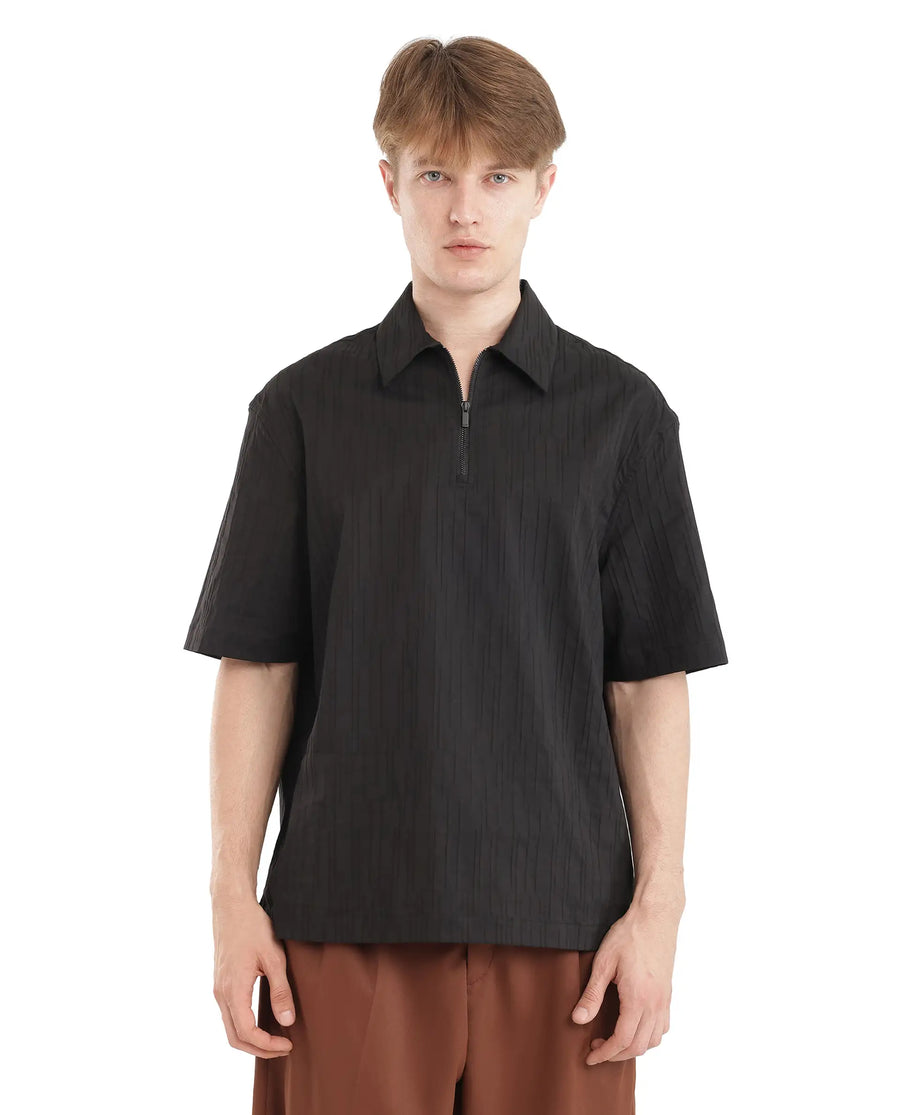 Rare Rabbit Men's Jern Black Cotton Striped Print Relaxed Fit Half Sleeve Collared Shirt