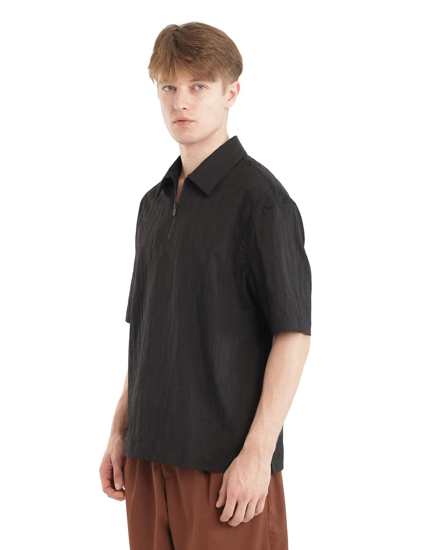Rare Rabbit Men's Jern Black Cotton Striped Print Relaxed Fit Half Sleeve Collared Shirt