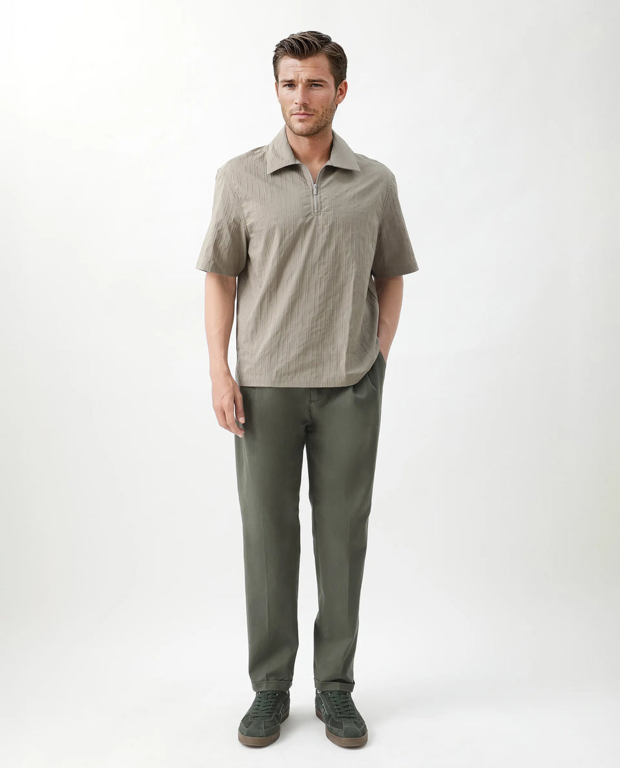 Rare Rabbit Men's Jern Dusky Grey Cotton Striped Print Relaxed Fit Half Sleeve Collared Shirt