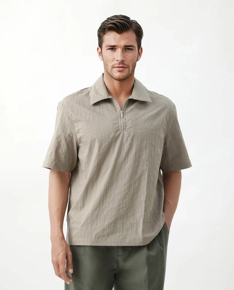 Rare Rabbit Men's Jern Dusky Grey Cotton Striped Print Relaxed Fit Half Sleeve Collared Shirt