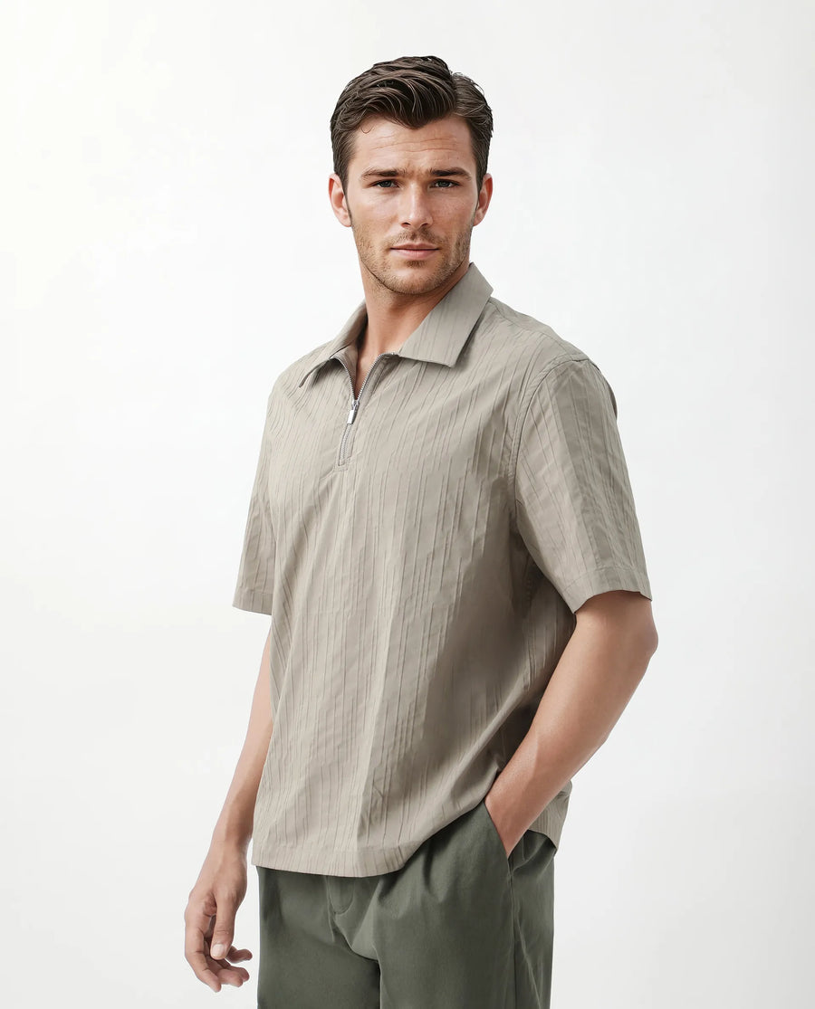 Rare Rabbit Men's Jern Dusky Grey Cotton Striped Print Relaxed Fit Half Sleeve Collared Shirt