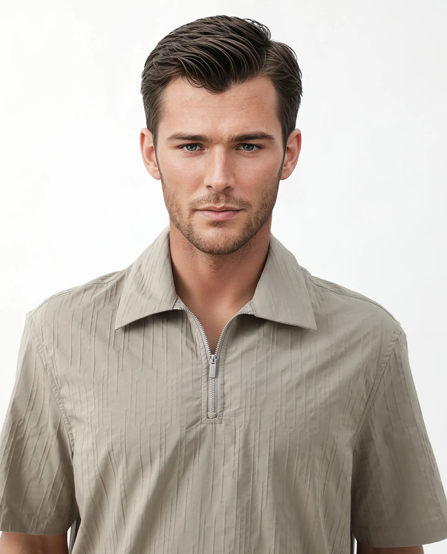 Rare Rabbit Men's Jern Dusky Grey Cotton Striped Print Relaxed Fit Half Sleeve Collared Shirt